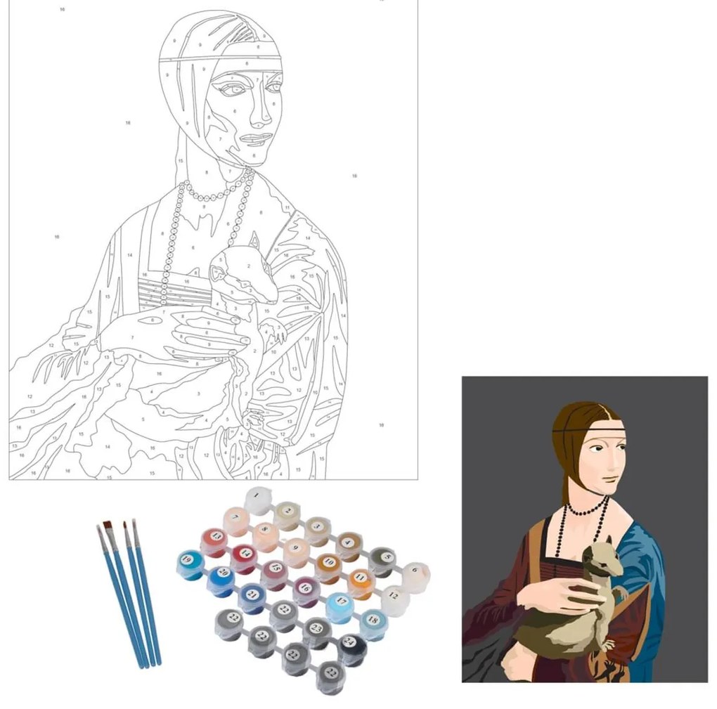 Σετ Ζωγραφικής με αριθμούς The Lady with an Ermine Seurat με διαστάσεις 40x50cm - Περιλαμβάνονται χρώματα και πινέλα