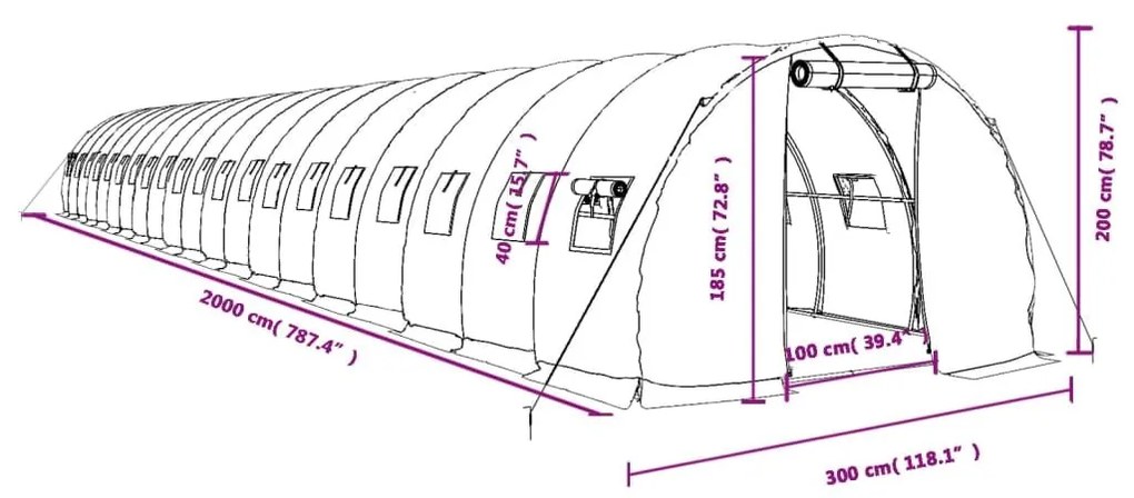 Θερμοκήπιο Λευκό 60 μ² 20 x 3 x 2 μ. με Ατσάλινο Πλαίσιο - Λευκό