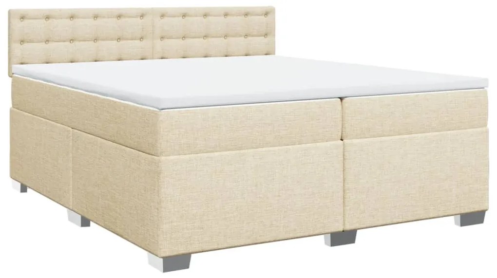 Κρεβάτι Boxspring με Στρώμα Κρεμ 200x200 εκ. Υφασμάτινο - Κρεμ