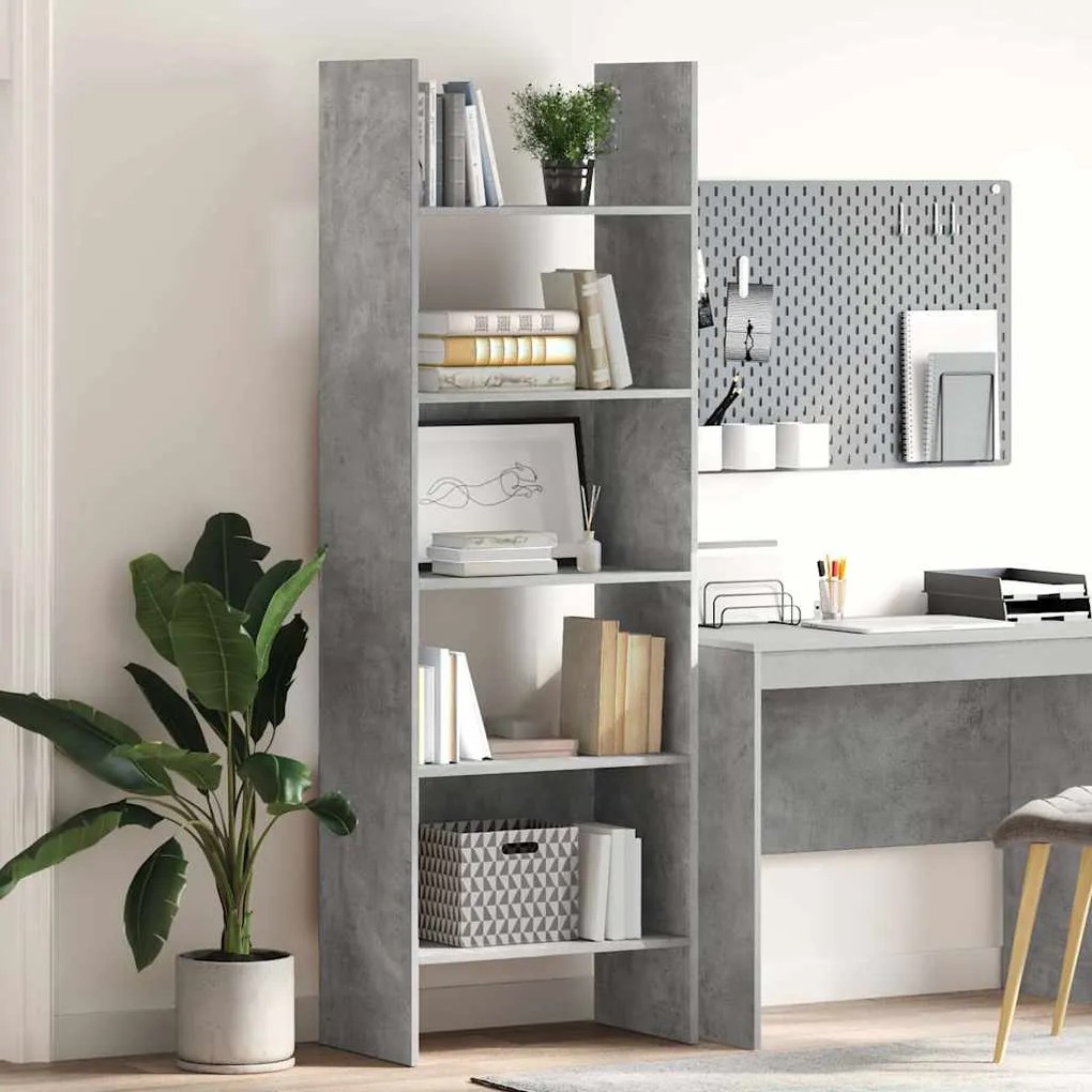 vidaXL Βιβλιοθήκη Γκρι Σκυροδέματος 60 x 35 x 180 εκ. από Επεξ. Ξύλο