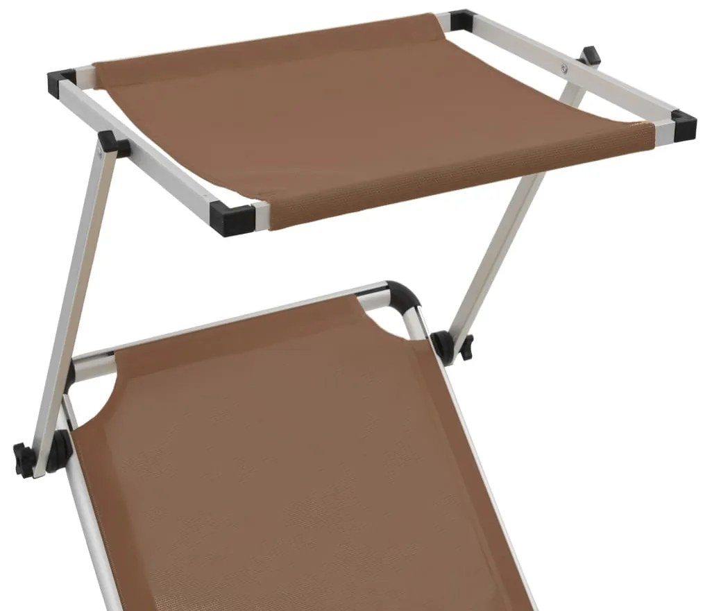 vidaXL Ξαπλώστρες Πτυσσόμενες με Οροφή 2 τεμ. Καφέ Αλουμίνιο/Textilene