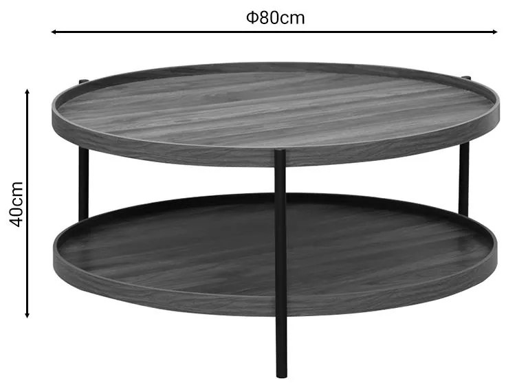 Τραπέζι σαλονιού Portogie mdf καρυδί-μέταλλο μαύρο Φ80x40εκ 80x80x40 εκ.