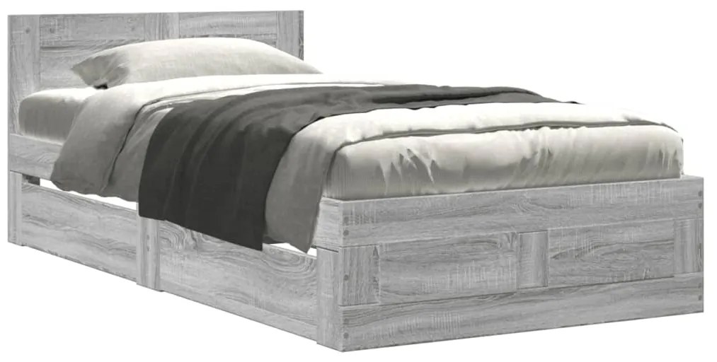 vidaXL Πλαίσιο Κρεβατιού με Κεφαλάρι Γκρι Sonoma 75x190 εκ. Επεξ. Ξύλο