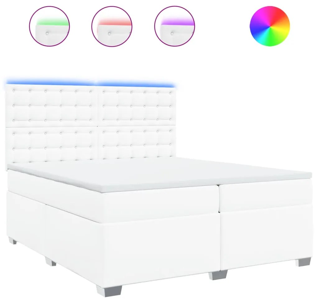 vidaXL Κρεβάτι Boxspring με Στρώμα Λευκό 200x200 εκ. Συνθετικό Δέρμα