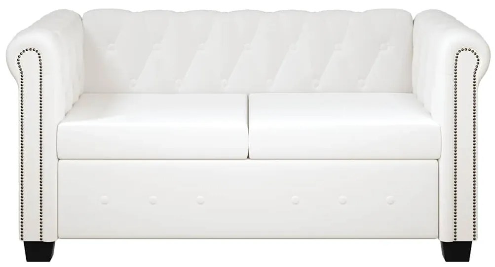 vidaXL Καναπέδες Chesterfield Διθέσιος + Τριθέσιος Λευκό Συνθ. Δέρμα