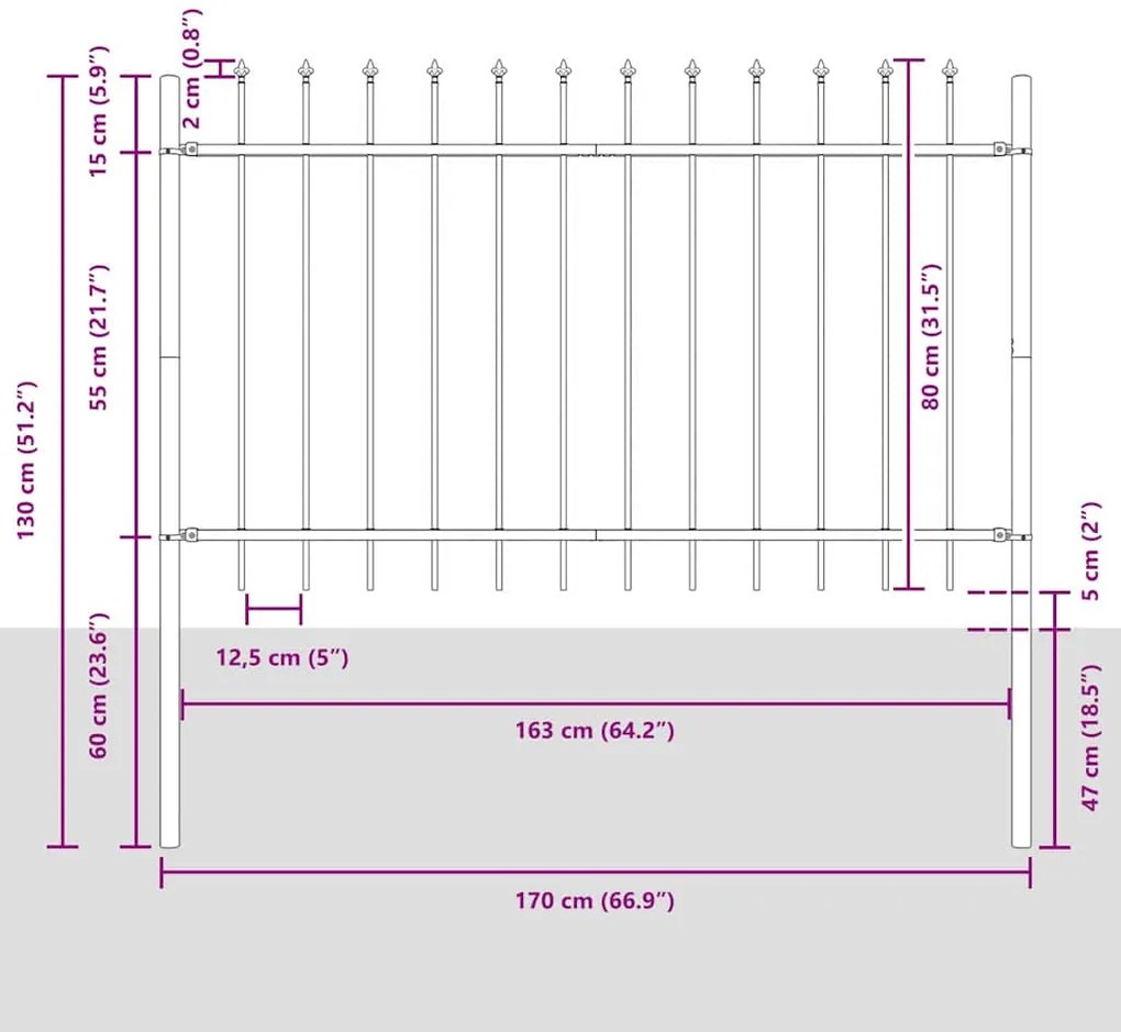 vidaXL Φράχτης Κήπου Λευκό 1.7 x 0.8 m Ατσάλι με Επικάλυψη Πούδρας