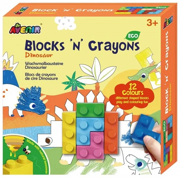Avenir Silky Blocks 'N Crayons Σετ Κηρομπογιές-Τουβλάκια 12Τμχ. 3+ Ετών 'Δεινόσαυροι' 60756