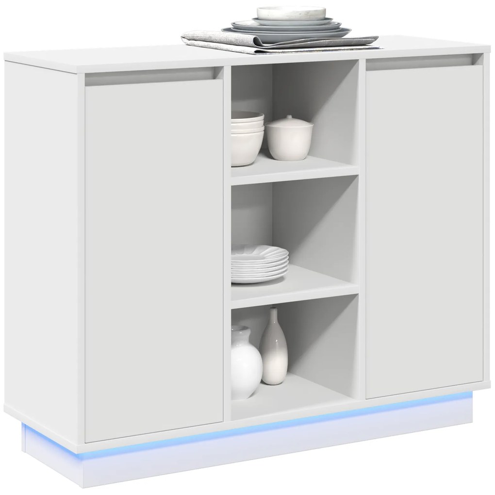 vidaXL Κονσόλα με LED Λευκή 90x32x75 εκ. Κατασκευασμένο ξύλο