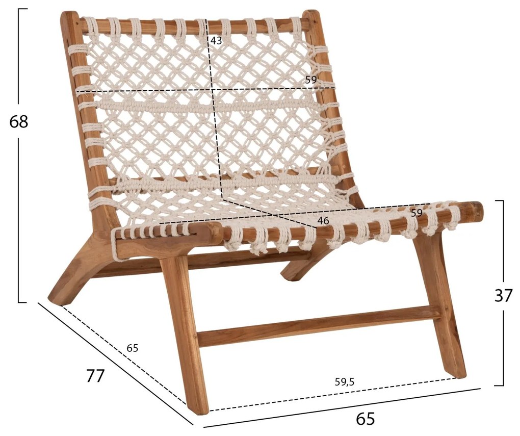 Πολυθρόνα ANTIB C9466.01 Ξύλο ΤΕΑΚ με Nylon Λευκό Σχοινί 65x77x68Υεκ. 65x77x68 εκ.