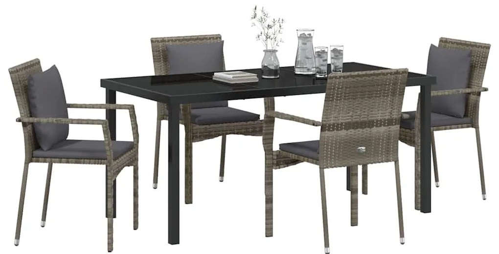 vidaXL Σέτ φαγητού για κήπο με μαξιλάρι 5 pcs Γκρι συνθετικό ρατάν