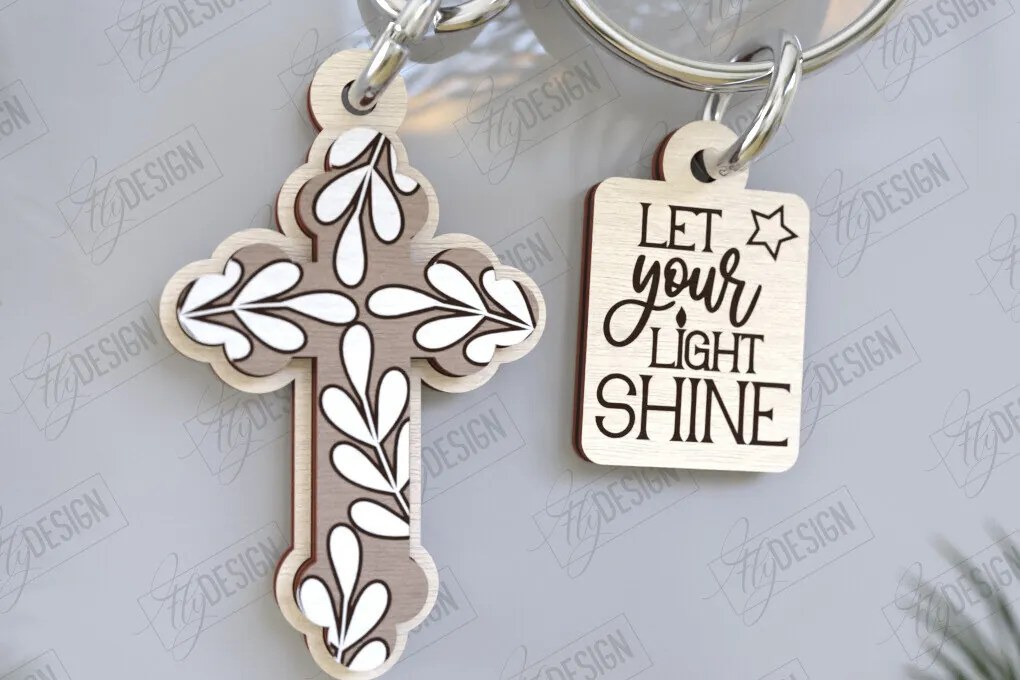 Σετ των 3 Intra απο ξύλο plywood 3mm-4mm πάχος Christian Keychain | Μπρελόκ 3D Δίασταση 6x6 cm INTRAFABR-123121390