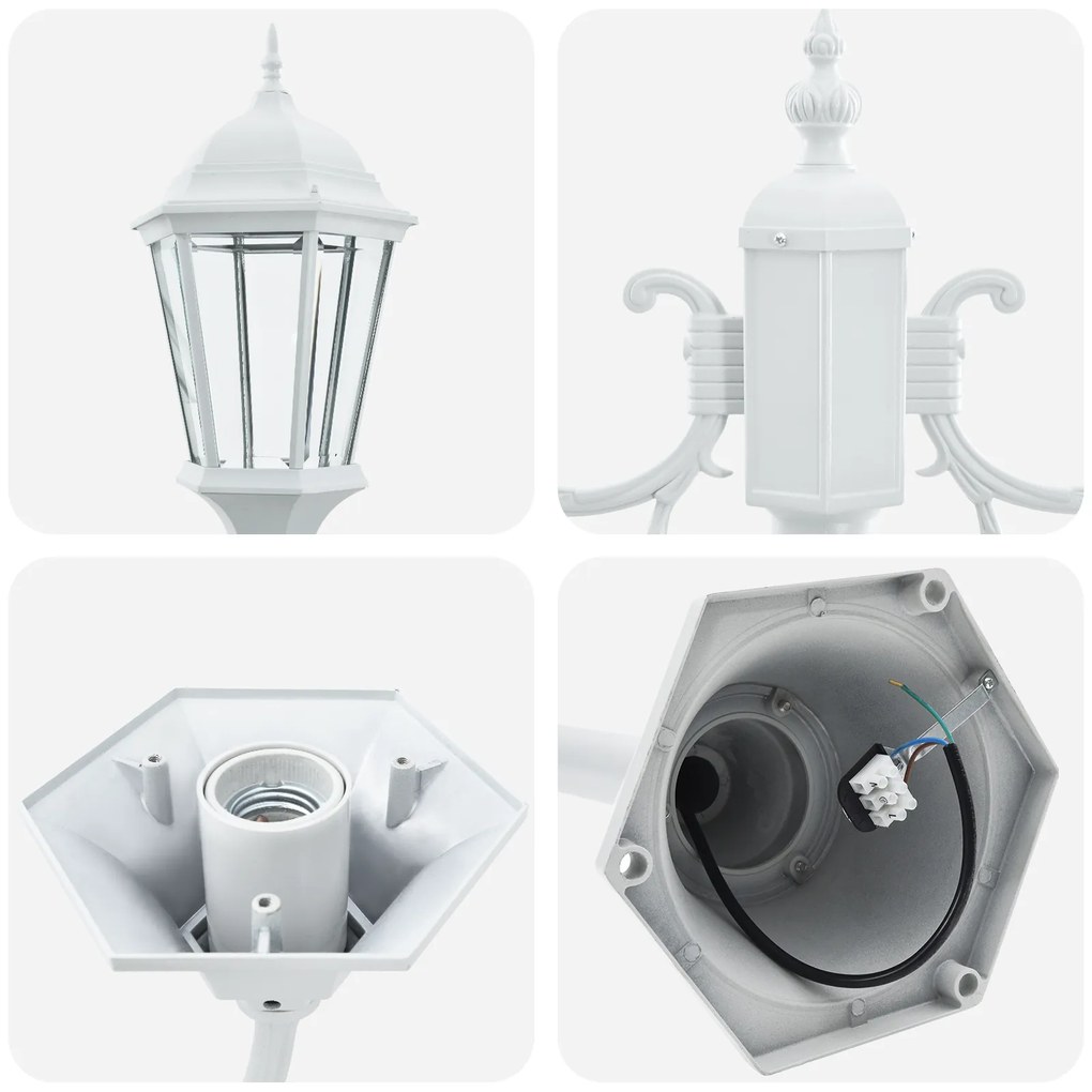 vidaXL Φωτιστικό Κήπου Πόλου 2-Lamp E27 Λευκό 220 εκ Αλουμίνιο