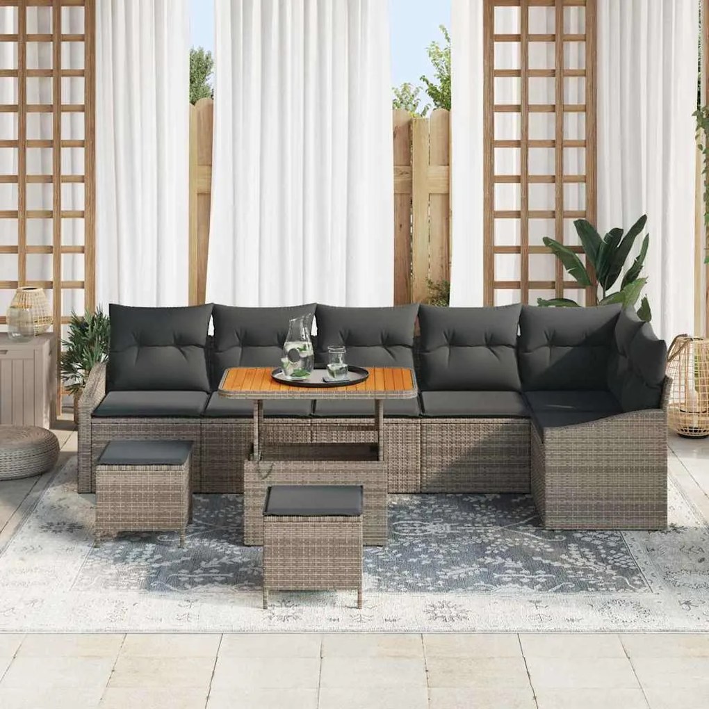 vidaXL Σετ Καναπέ Κήπου με μαξιλάρι 9 pcs Γκρι Πολυ ράταν