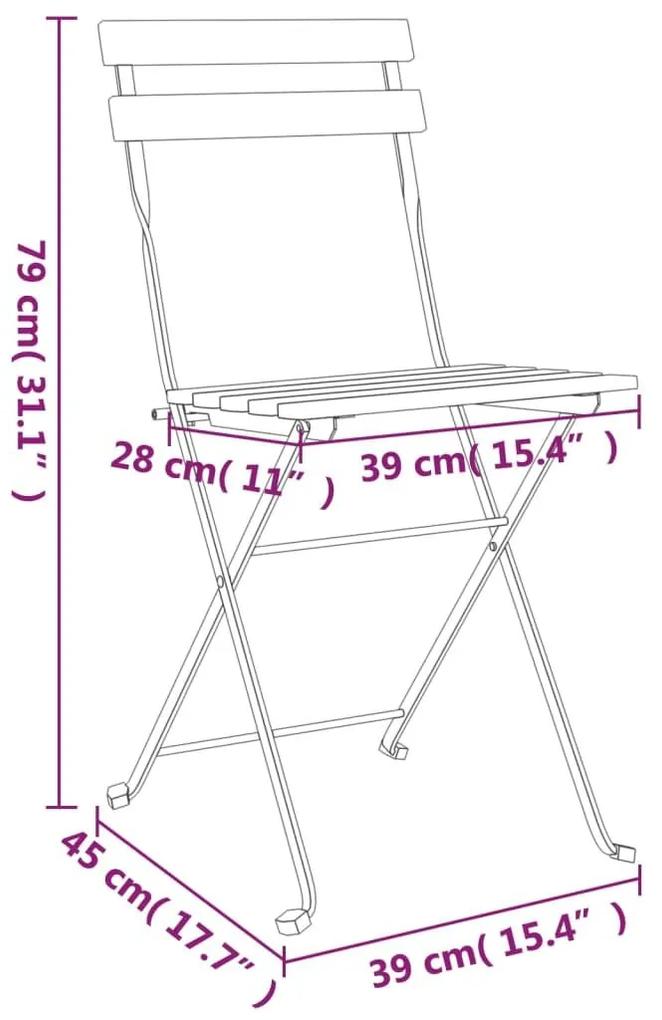 Καρέκλες Bistro Πτυσσόμενες 6 τεμ. Μασίφ Ξύλο Teak και Ατσάλι - Καφέ