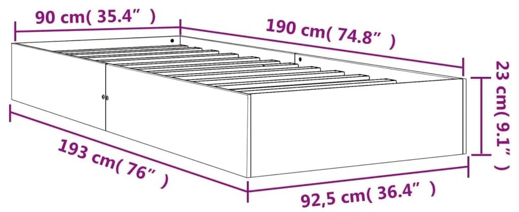 Σκελετός Κρεβ. Χωρίς Στρώμα Καφέ Κεριού 90x190 εκ Μασίφ Πεύκο - Καφέ