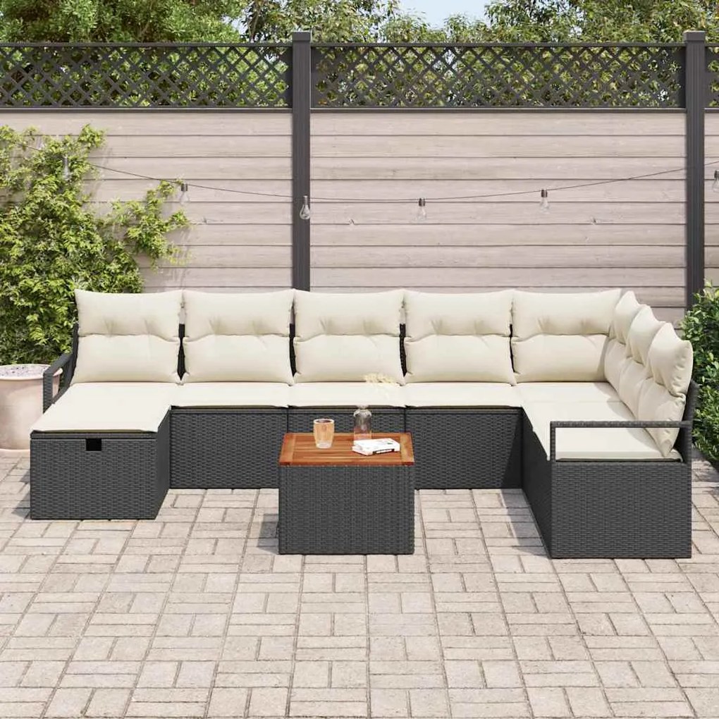 vidaXL Σετ Καναπέ Κήπου με μαξιλάρι 9 pcs Μαύρο Πολυ ράταν