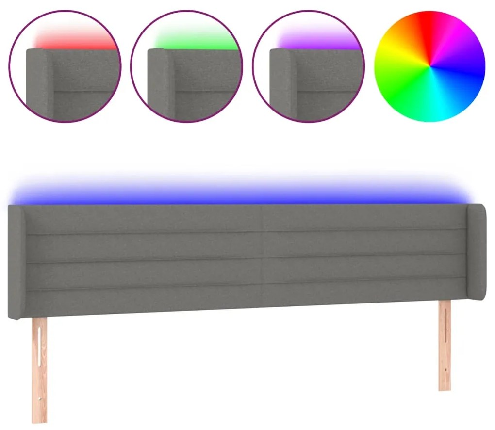 vidaXL Κεφαλάρι Κρεβατιού LED Σκούρο Γκρι 203x16x78/88 εκ. Υφασμάτινο