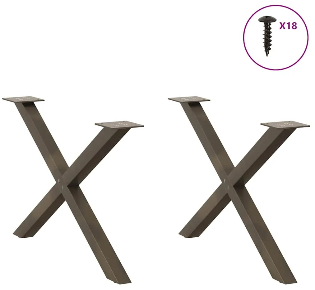 vidaXL Πόδια Τραπεζιού Σαλονιού σε Σχήμα Χ, 2 τεμ. από Φυσικό Ατσάλι 70x(42-43) εκ. Ατσάλι