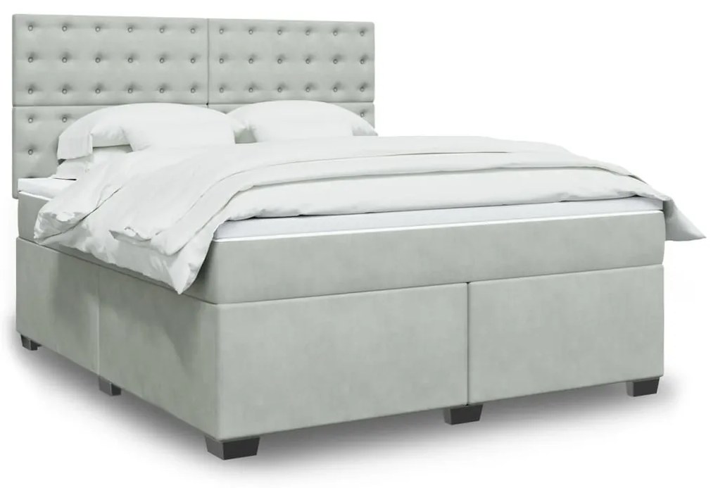 Κρεβάτι Boxspring με Στρώμα Ανοιχτό Γκρι 180x200 εκ. Βελούδινο - Γκρι