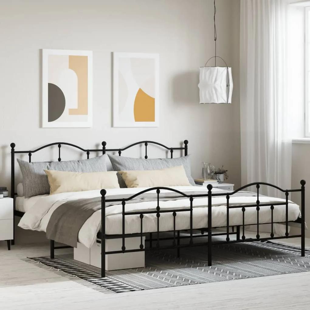 Πλαίσιο Κρεβατιού με Κεφαλάρι&amp;Ποδαρικό Μαύρο 193x20 εκ. Μέταλλο