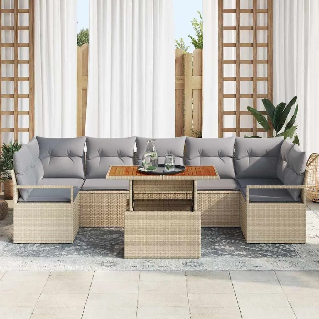 vidaXL Σετ Καναπέ Κήπου με μαξιλάρι 8 pcs Μπεζ, Γκρι 100 x 55 x 73 εκ