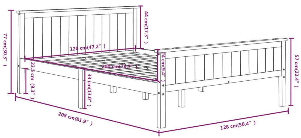 vidaXL Πλαίσιο Κρεβατιού Σκούρο Καφέ 120 x 200 εκ. Μασίφ Ξύλο Πεύκου