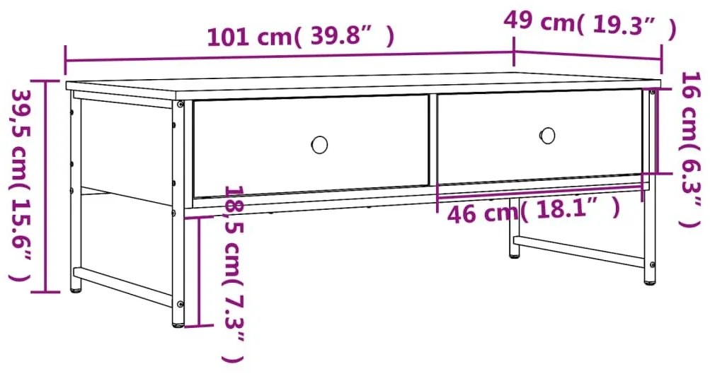 Τραπεζάκι Σαλονιού Καπνιστή Δρυς 101x49x39,5 εκ. Επεξεργ. Ξύλο - Καφέ