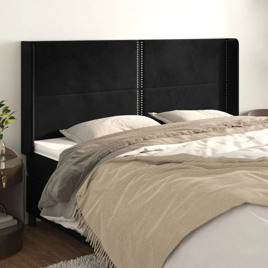 Κεφαλάρι με Πτερύγια Μαύρο 183x16x118/128 εκ. Βελούδινο - Μαύρο