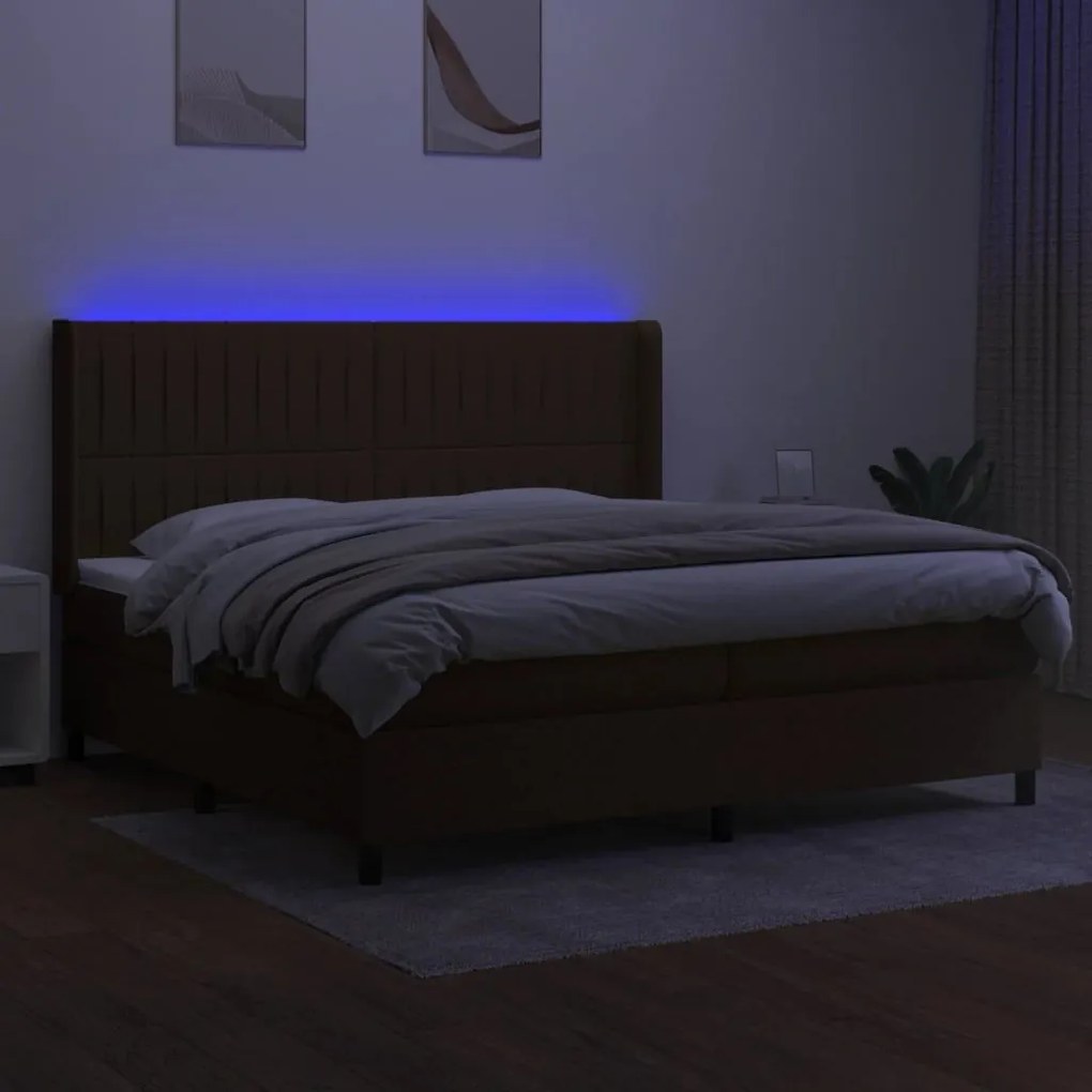 Κρεβάτι Boxspring με Στρώμα &amp; LED Σκ.Καφέ 200x200εκ. Υφασμάτινο - Καφέ