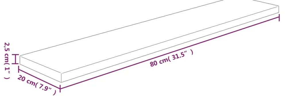 vidaXL Ράφι 80x20x2,5 εκ. από Ακατέργαστο Μασίφ Ξύλο Δρυός