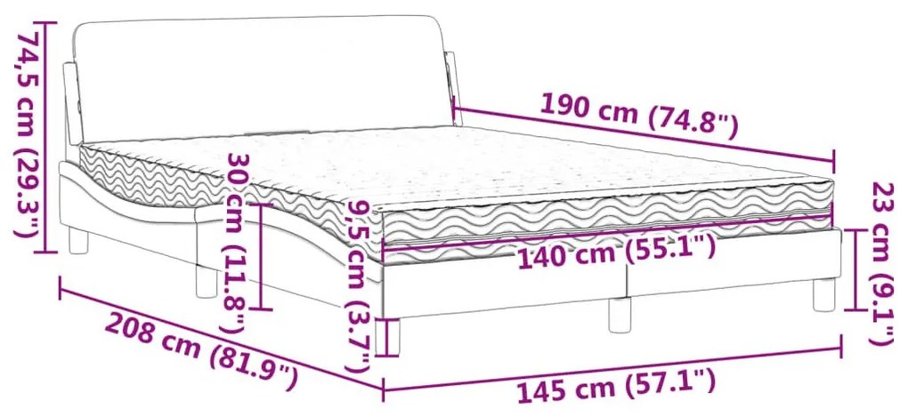 Κρεβάτι με Στρώμα Μαύρο 140x190 εκ. Βελούδινο - Μαύρο