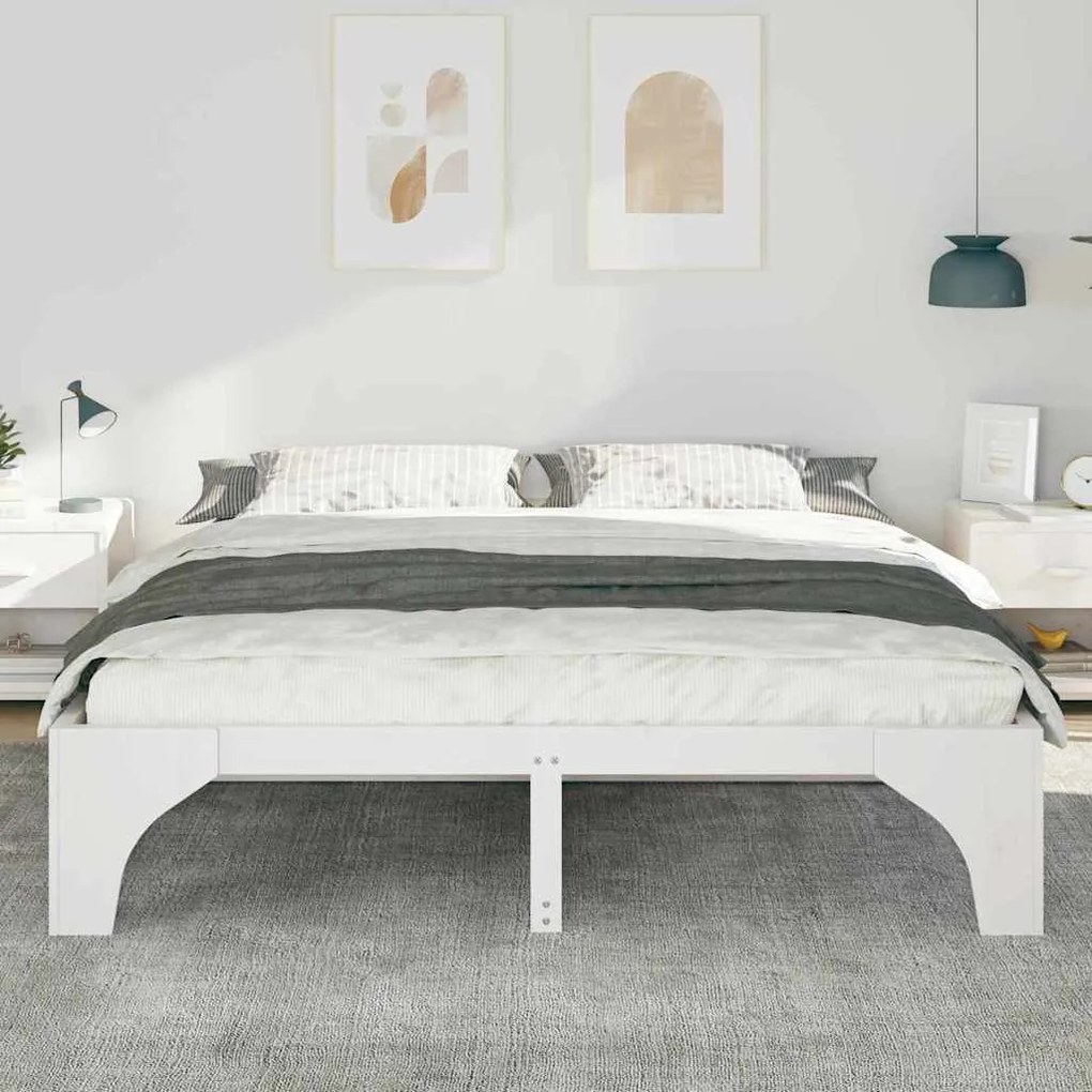 vidaXL Κρεβάτι δαπέδου Λευκό 200 x 200 cm Μασίφ ξύλο πεύκου