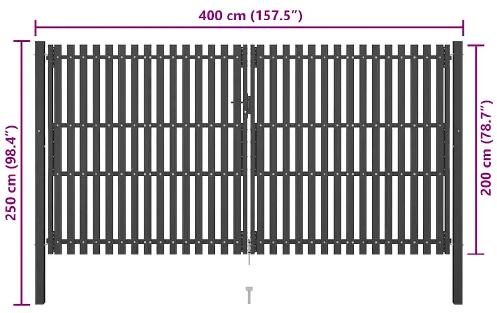 vidaXL Πύλη Κήπου Ανθρακί 400x200 εκ. από Ατσάλι