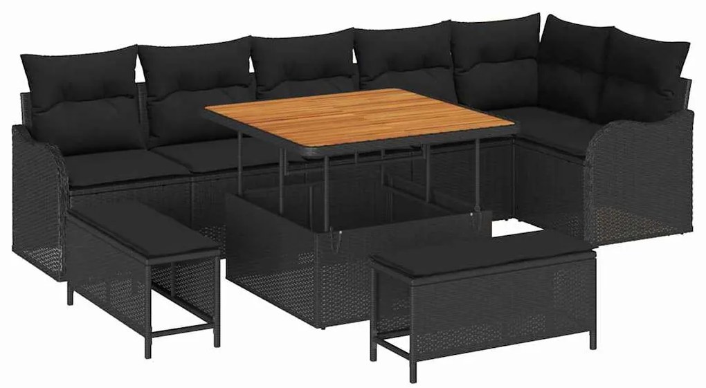 vidaXL Σετ Καναπέ Κήπου Ρυθμιζόμενο ύψος 9 pcs Μαύρο συνθετικό ρατάν