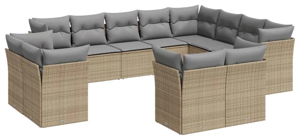 vidaXL Σαλόνι Κήπου Σετ 12 τεμ. Μπεζ Συνθετικό Ρατάν με Μαξιλάρια