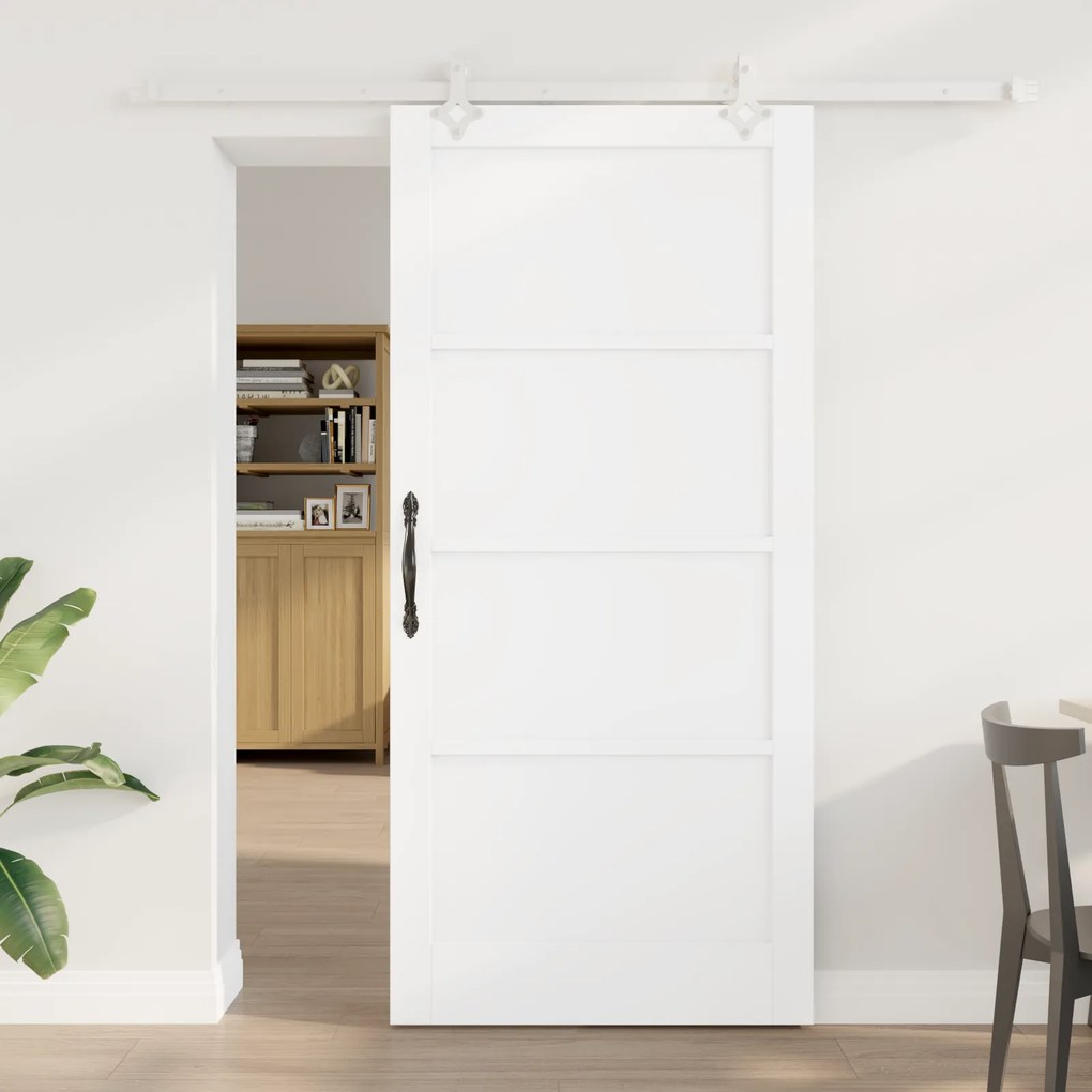 vidaXL Συρόμενη Πόρτα  με Σετ Χάλυβα Λευκή 93x202 εκ Συμπαγές Ξύλο Πεύκου