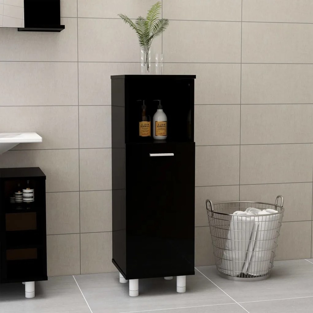 vidaXL Στήλη Μπάνιου Γυαλιστερό Μαύρο 30 x 30 x 95 εκ. από Μοριοσανίδα