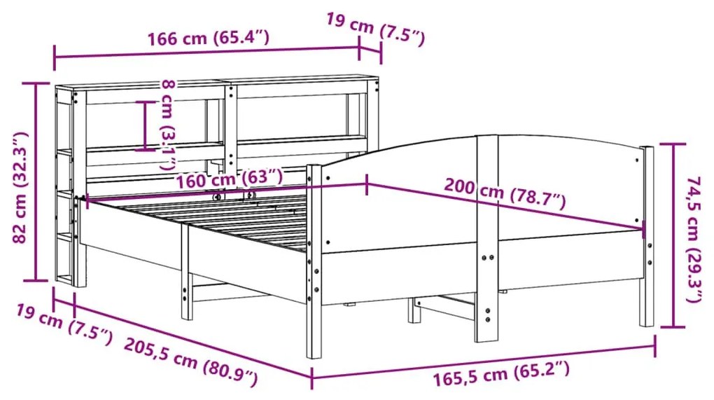 Σκελετός Κρεβ. Χωρίς Στρώμα Καφέ Κεριού 160x200 εκ Μασίφ Πεύκο - Καφέ