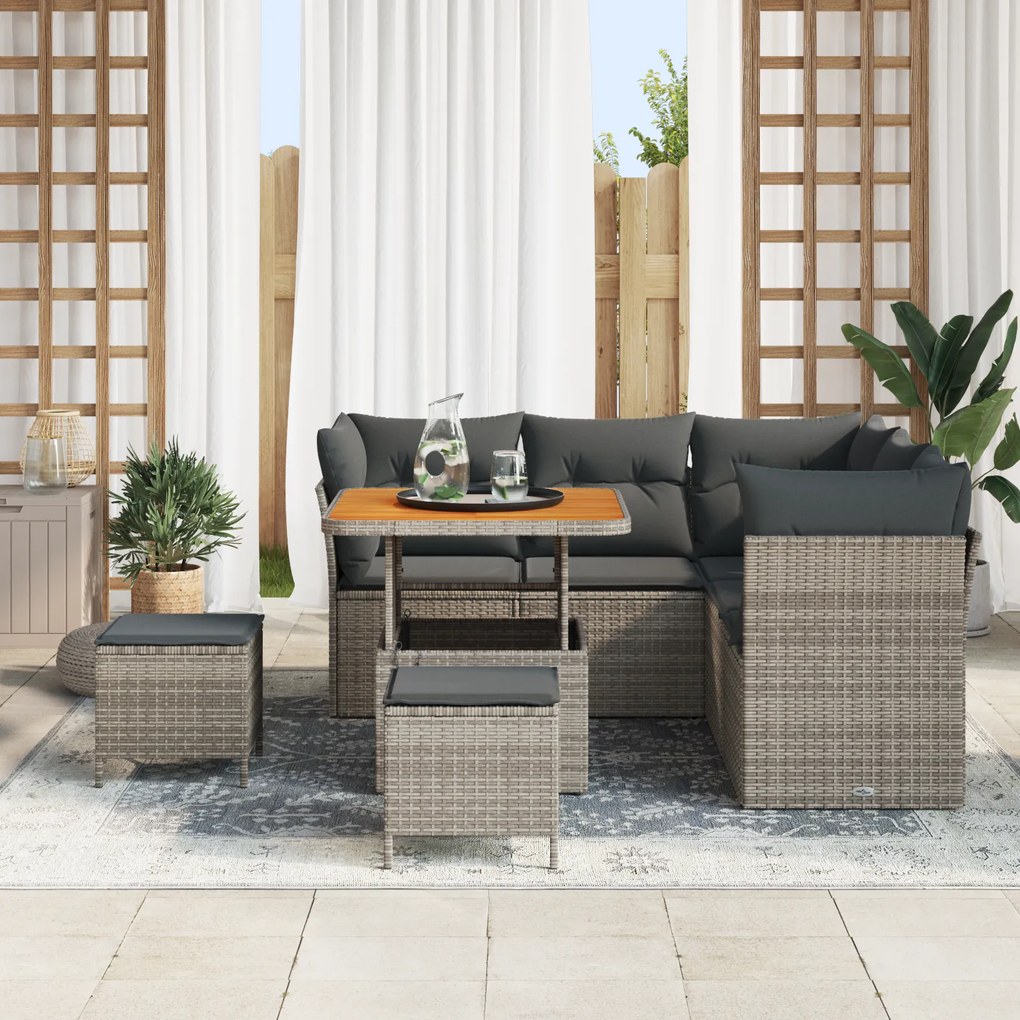 vidaXL Σετ Καναπέ Κήπου Ρυθμιζόμενο ύψος 8 pcs Γκρι συνθετικό ρατάν