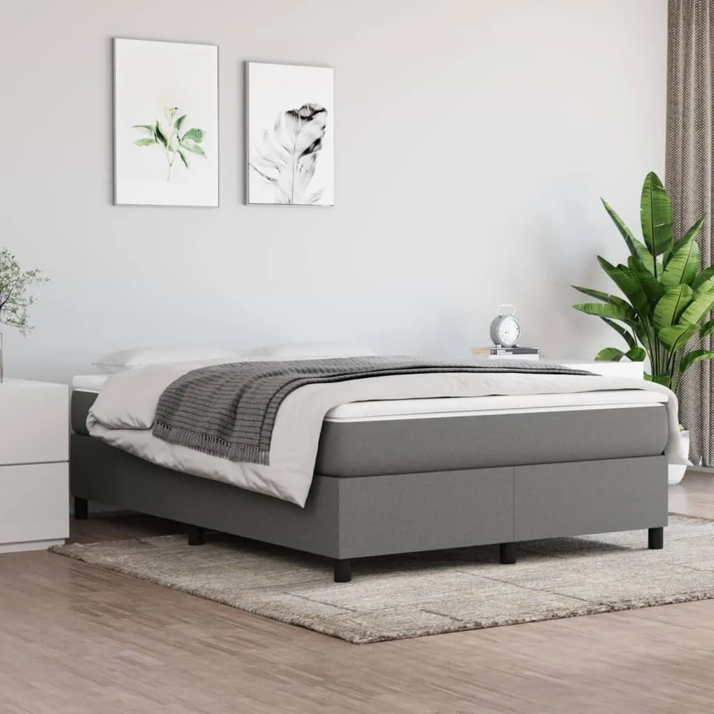 Κρεβάτι Boxspring με Στρώμα Σκούρο Γκρι 140x200 εκ Υφασμάτινο - Γκρι