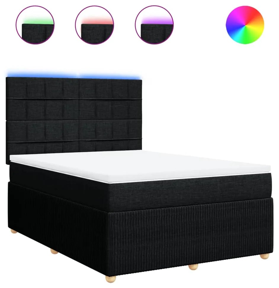 vidaXL Κρεβάτι Boxspring με Στρώμα Μαύρο 140x200 εκ. Υφασμάτινο