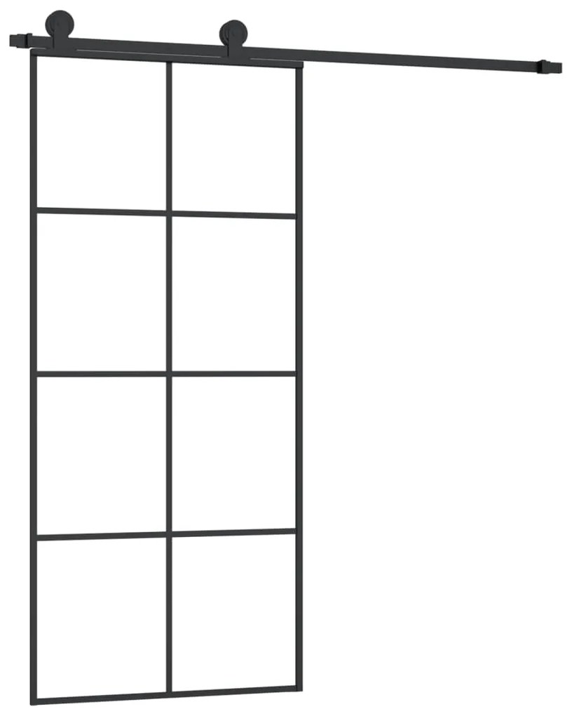 Συρόμενη Πόρτα με Μηχανισμό 90x205 εκ. Γυαλί ESG &amp; Αλουμίνιο - Μαύρο