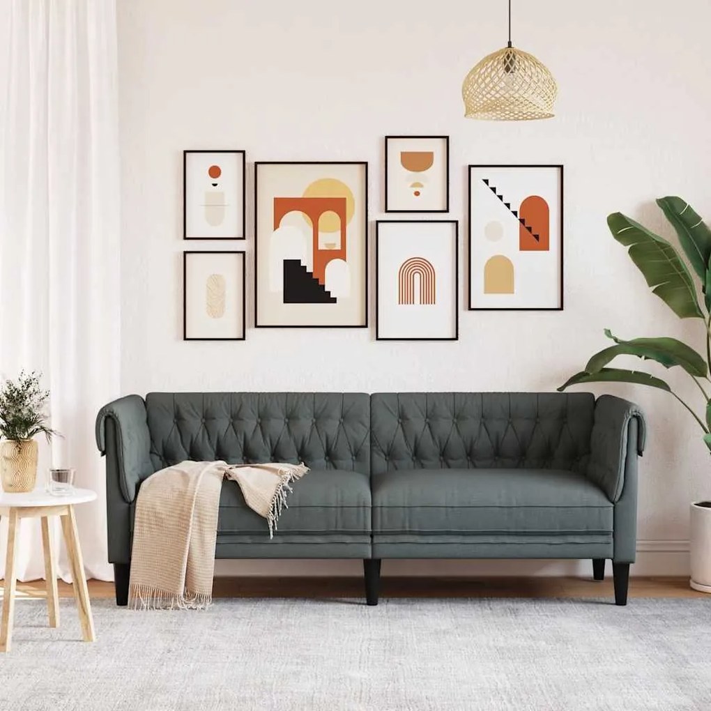 vidaXL Καναπές Τριθέσιος Chesterfield Σκούρο Γκρι Υφασμάτινος