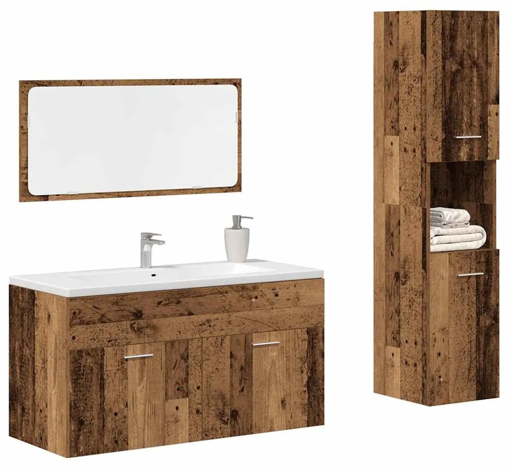 Σετ Επίπλων Μπάνιου 3Τεμαχίων Παλιό Ξύλο από Επεξεργασμένο Ξύλο