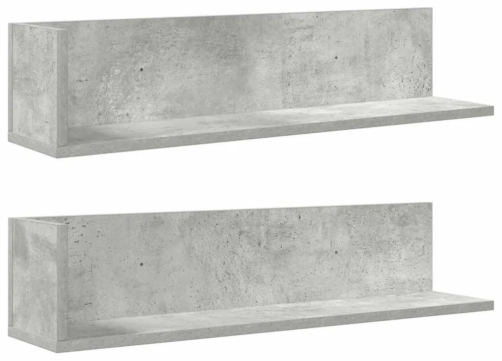 Ράφια τοίχου 2 τεμάχια Μπετόν Γκρι 75x16,5x16,5 cm Ξύλο μηχανής - Γκρι