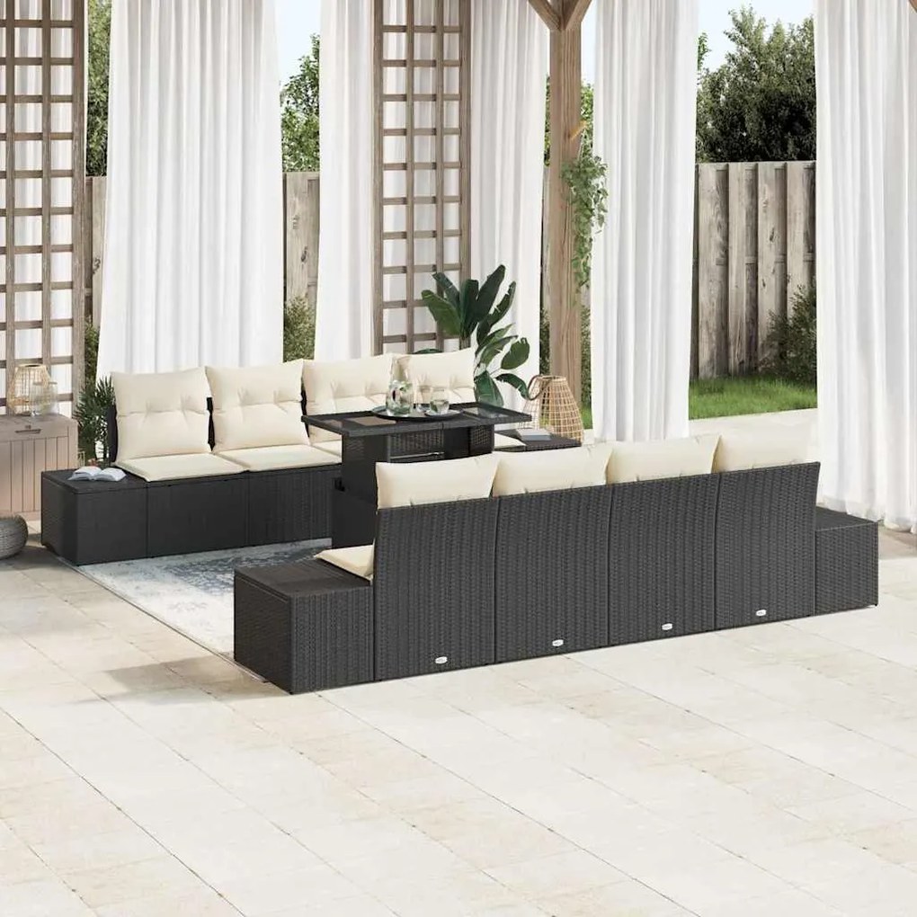 vidaXL Σετ Καναπέ Κήπου 7 pcs Μαύρο και κρεμ 100 x 55 x 73 εκ