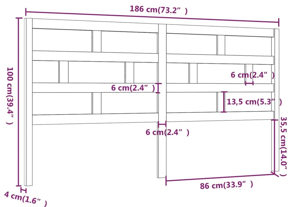 vidaXL Κεφαλάρι κρεβατιού Λευκό 186x4x100 εκ. από Μασίφ Ξύλο Πεύκου