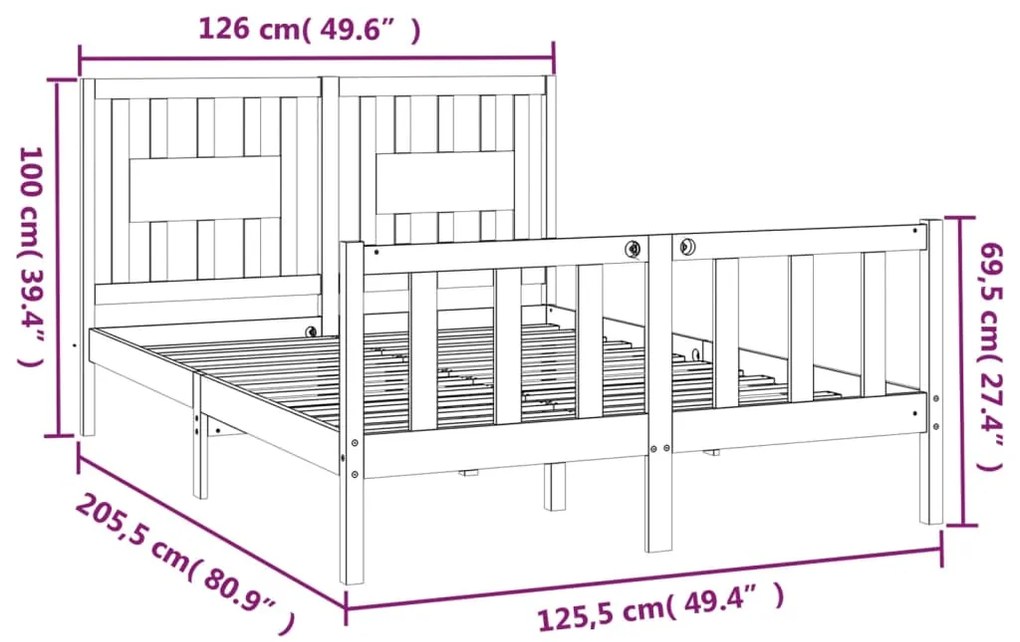 vidaXL Πλαίσιο Κρεβατιού με Κεφαλάρι 120x200 εκ. από Μασίφ Ξύλο Πεύκου