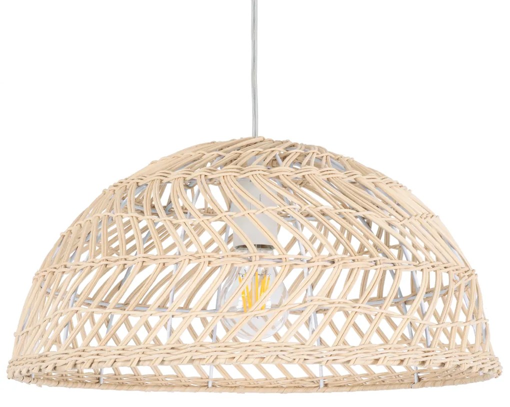01727 GloboStar® COMORES 01727 Boho Κρεμαστό Φωτιστικό Καμπάνα Μονόφωτο 1 x E27 IP20 Μπεζ Ρατάν - Μ40 x Π40 x Y20cm
