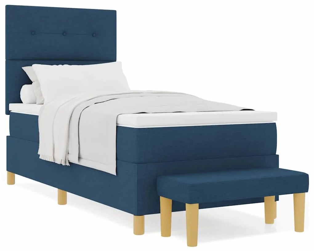 vidaXL Κρεβάτι με ελατήρια με στρώμα Μπλε 90 x 190 cm ύφασμα